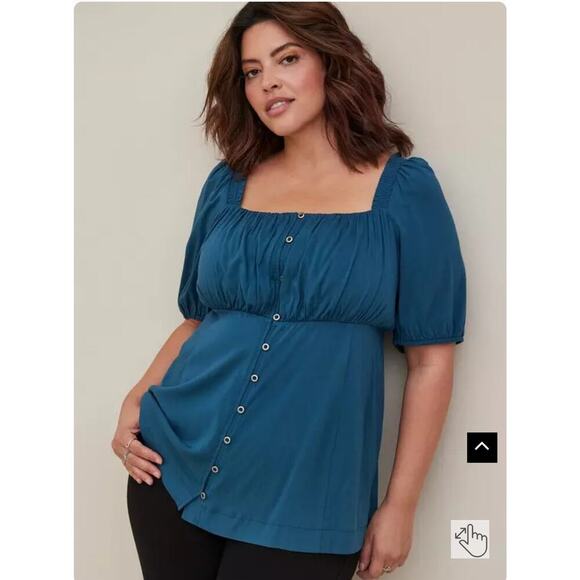 Torrid Babydoll Blouse with Puff Sleeves, Button Front, Tie Closure Back, 1X NWT - Picture 1 of 11